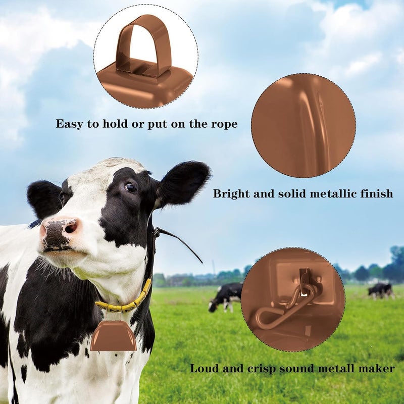 HEYLEAYAR 3Inch Cowbells for Sporting Events,12Pcs Metal Cow Bells Bulk Loud Noise Makers Cow Bell with Handle for Cheering Football Games Spirit Marathon Weddings Party Noisemakers, Coffee - Image 3
